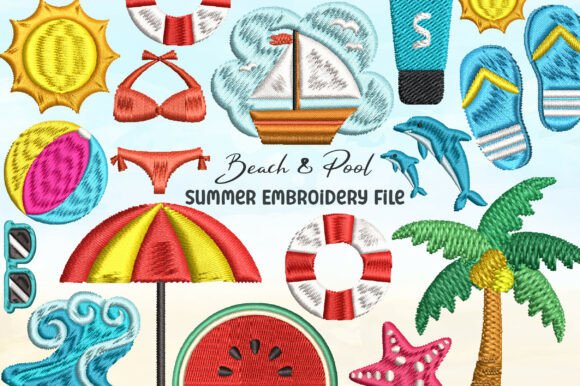 Beach Pool Summer Embroidery Design
