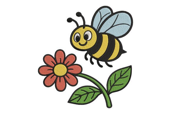 Bee with Flower Embroidery Design