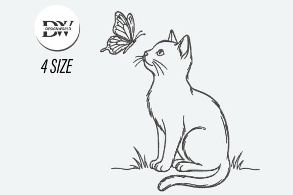 Cat and Butterfly Embroidery Design