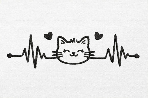 Cat Heartbeat Embroidery Design