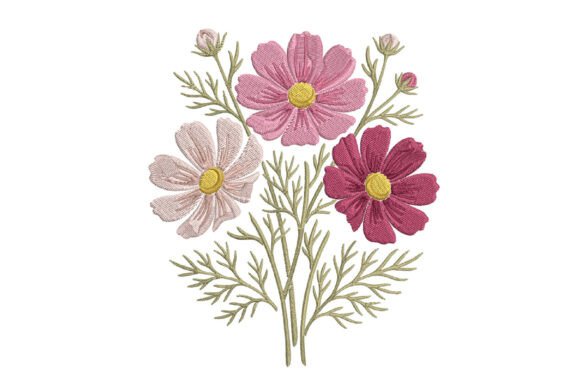 Cosmos Floral Embroidery Design
