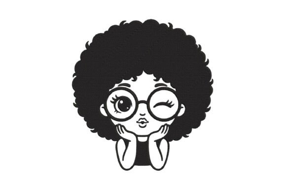 Cute Afro Girl Face Embroidery Design