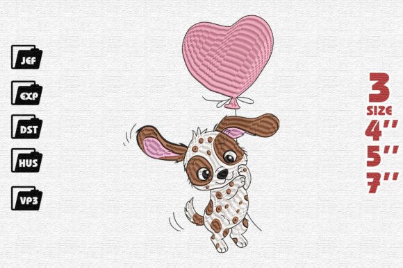 Cute Puppy Heart Balloon Embroidery