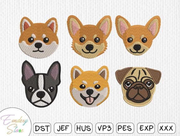 Dog Face Patch Embroidery Design Bundle