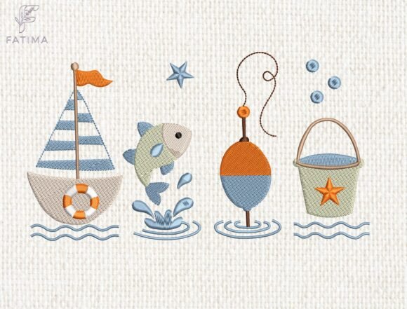 Fishing Adventure Embroidery Design