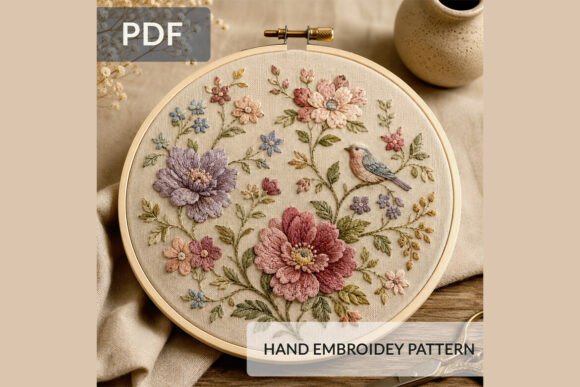 Floral Bird Hand Embroidery Pattern