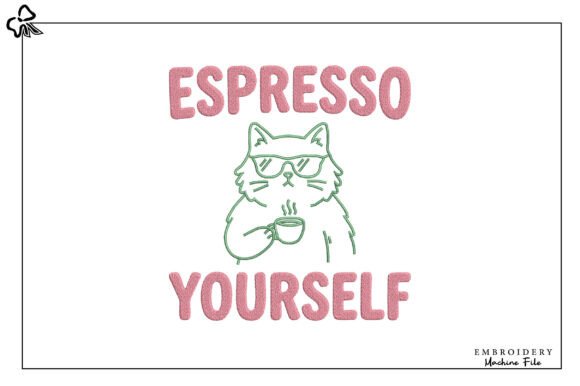 Funny Coffee Cat Embroidery