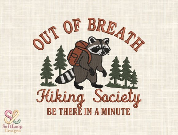 Hiking Society Raccoon Embroidery