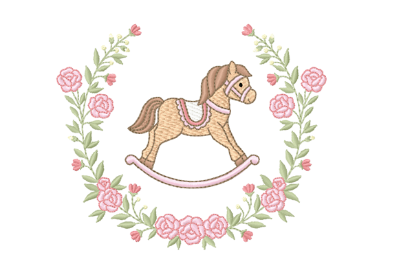 Rocking Horse Floral Wreath Embroidery